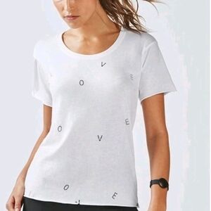 FABLETICS White Grey Love Novelty Soft Casual Graphic Tee Size Xl
